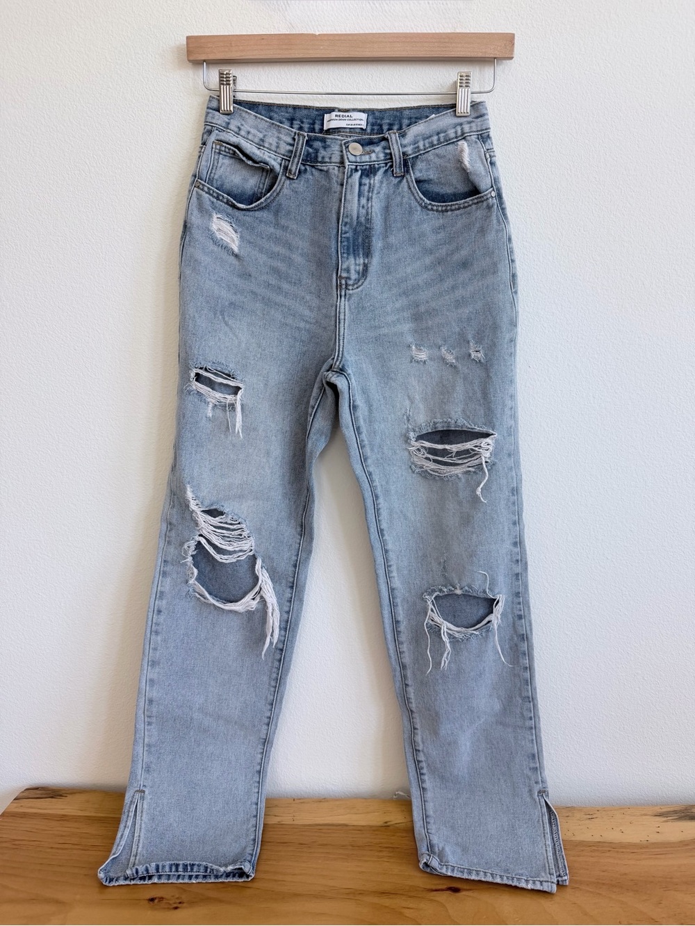 Redial High-Rise Light Blue Distressed Straight Leg Women’s Jeans UK10